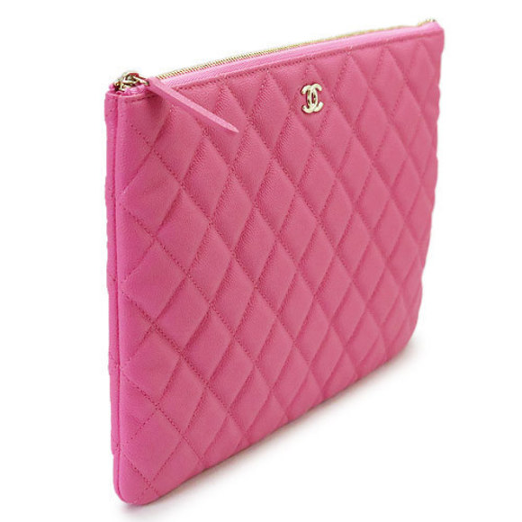 Chanel Leather Bag Pink Clutch Quilted Pouch - Picture 1 of 5